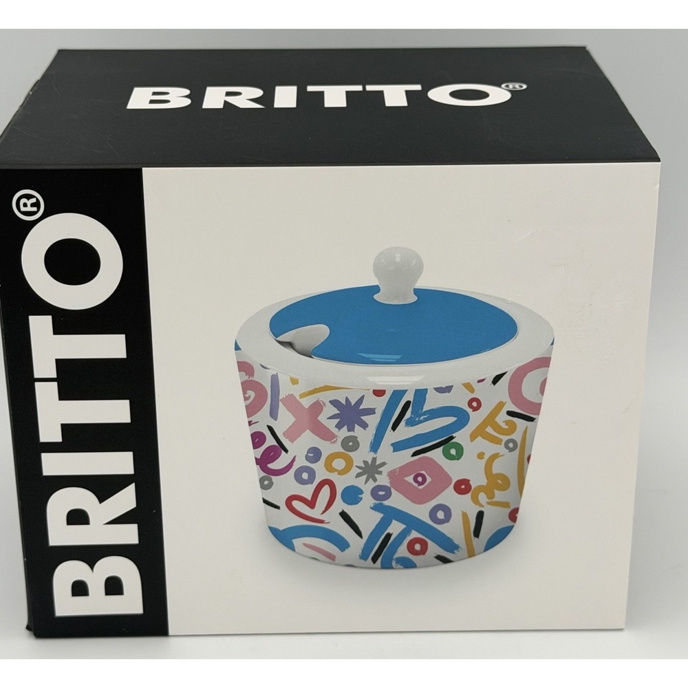 Romero Britto Sugar Bowl Pop Art Brush Strokes Bone China 10.4 oz New Boxed
